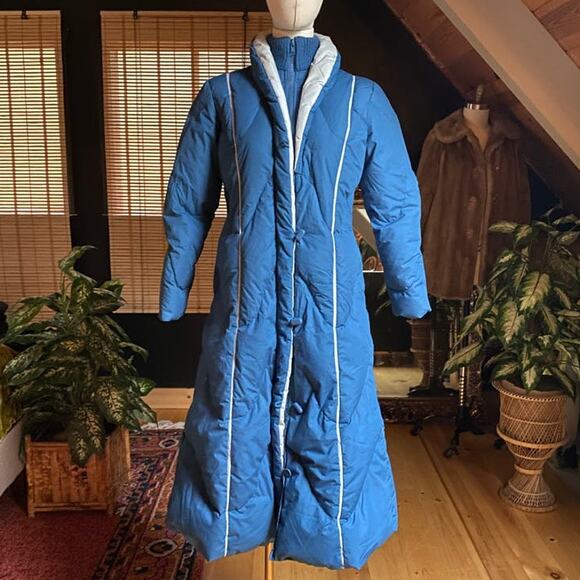 Vintage Long Puffer Jacket Down Feather - Picture 2 of 7